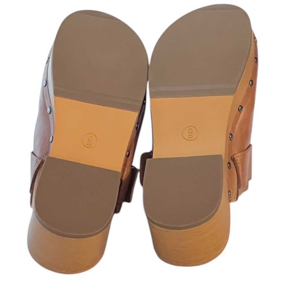 Universal Thread‎ Tan Brown Leather Clogs Women's Size 9 Block Heel Buckle Mules - Picture 8 of 12